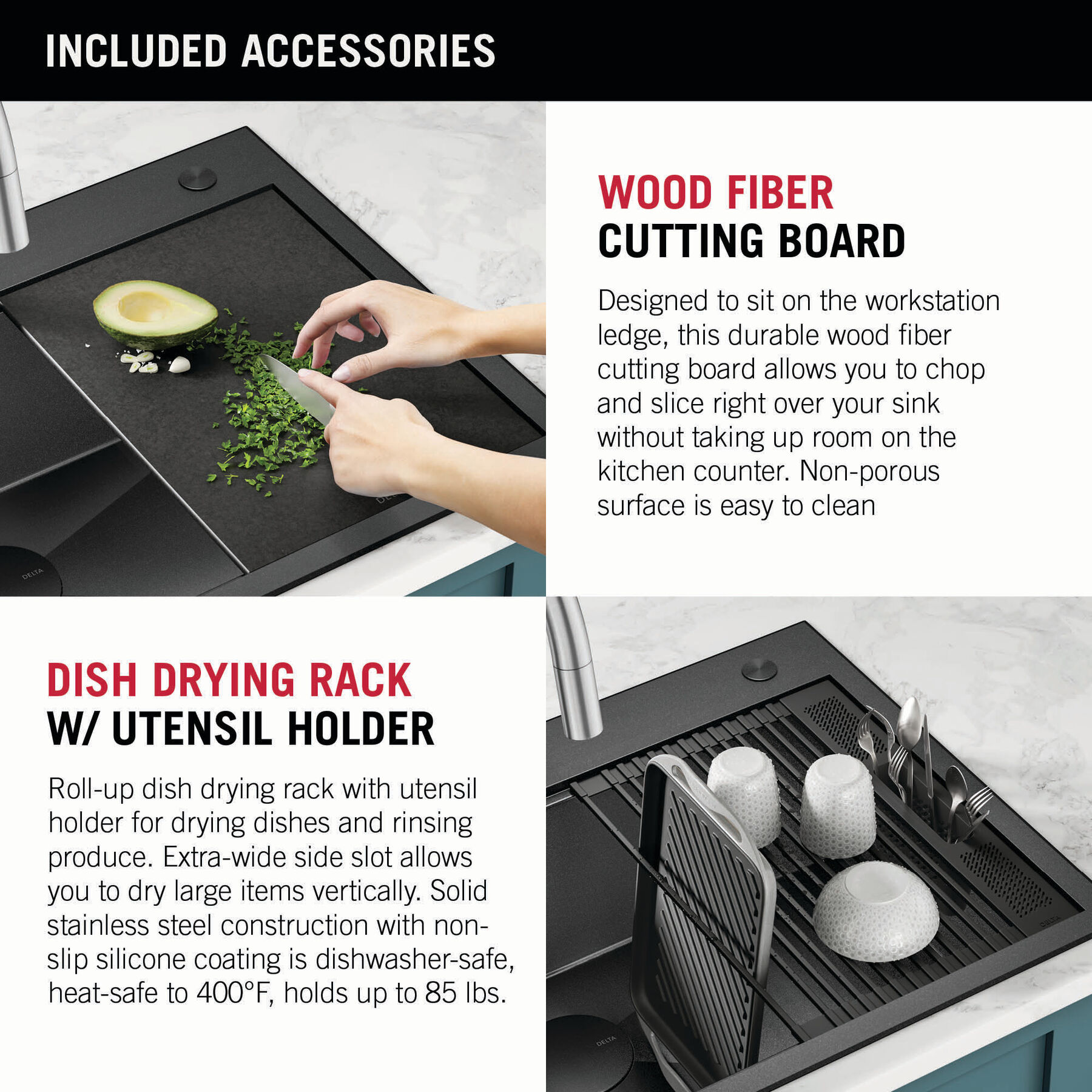 33” Drop-In Top Mount 16 Gauge Workstation Kitchen Sink Single Bowl with WorkFlow™ Ledge and Accessories, image 1